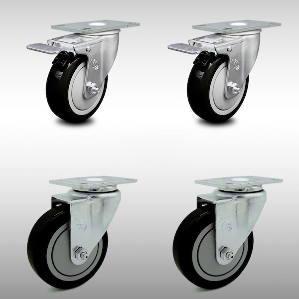 Service Caster 4 Inch SS Black Polyurethane Top Plate Caster Total Lock Brakes SCC, 2PK SCC-SSTTL20S414-PPUB-BLK-2-S-2 - main